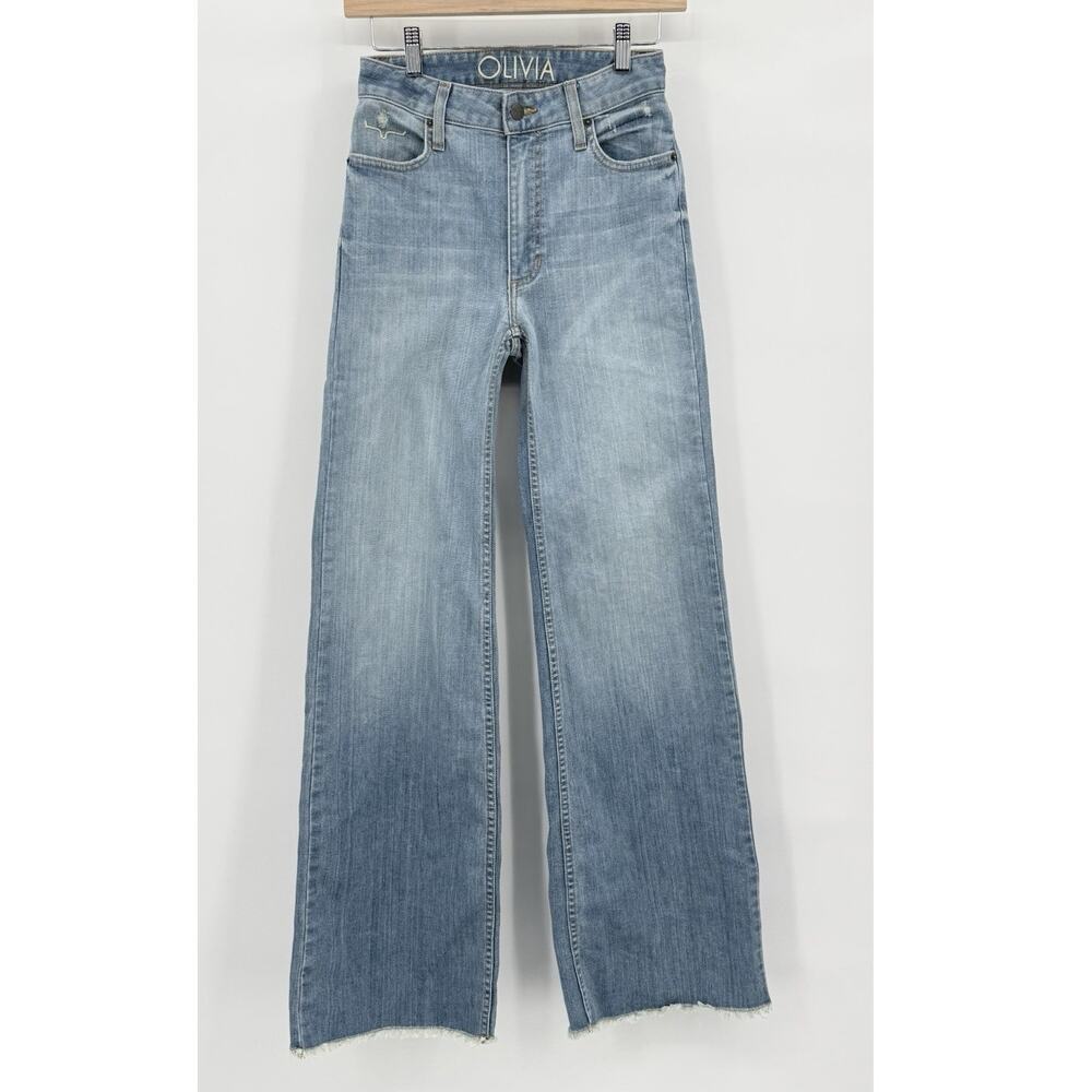 Kimes Ranch Olivia Light Blue High Rise Raw Hem Wide Leg Jeans Size 00 x32